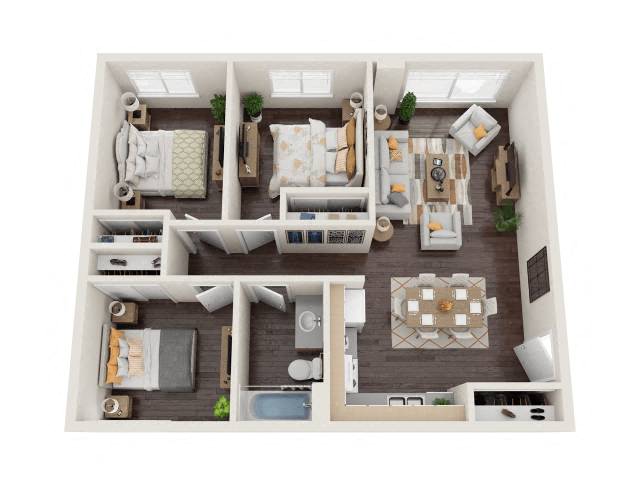 Floor plan for 3 beds, 1 bath, 1154 sqft